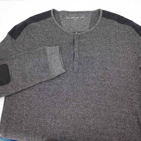 John Varvatos pullover Men Large Gray snap Button henley Patch Elbow Long Sleeve - Picture 1 of 10